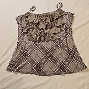 New York  & Company Plaid Ruffled women’s Top Size Large